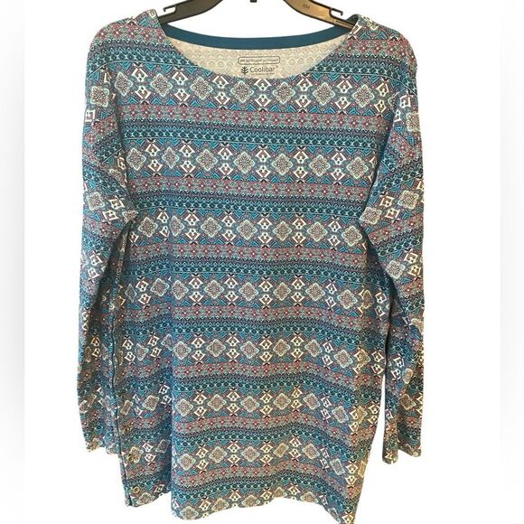 Coolibar Sz L Blue Winter Design Long Sleeve Sun Protection Fabric Top - Picture 1 of 7